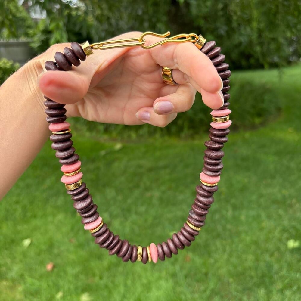 Lizzie Fortunato Laguna Necklace in pink and brown with gold accents